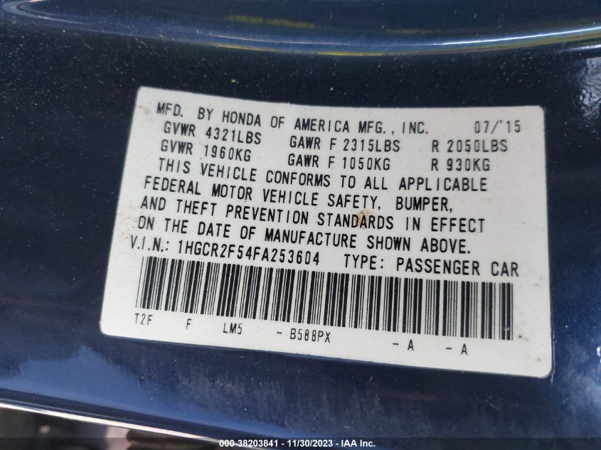 2015 HONDA ACCORD SPORT - 1HGCR2F54FA253604