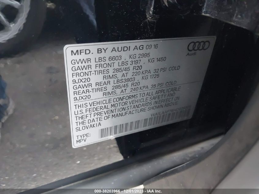 WA1LAAF78HD028809 2017 AUDI Q7, photo no. 9