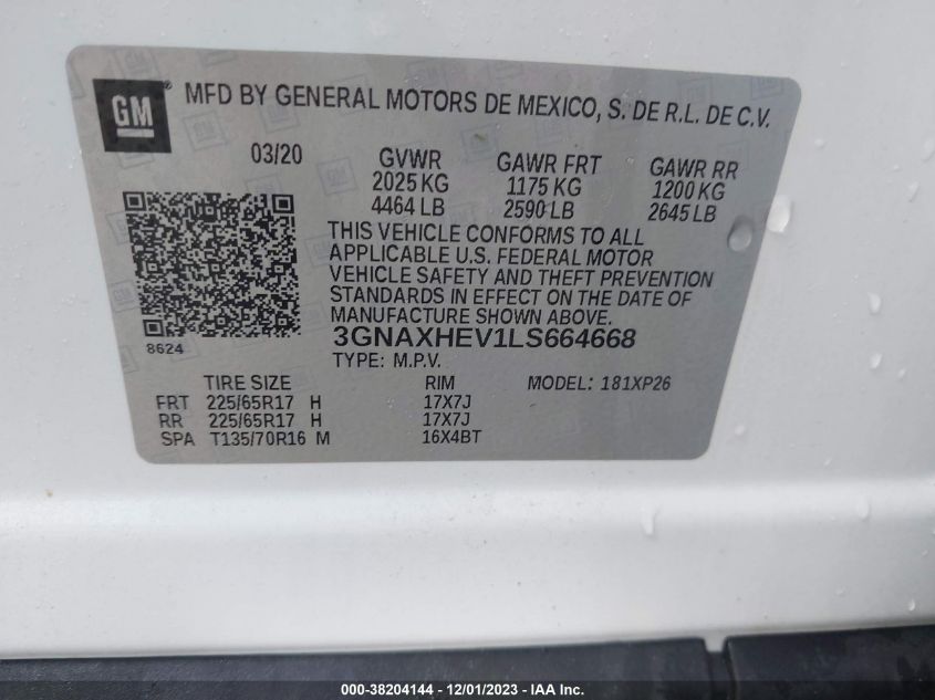 2020 CHEVROLET EQUINOX FWD LS - 3GNAXHEV1LS664668