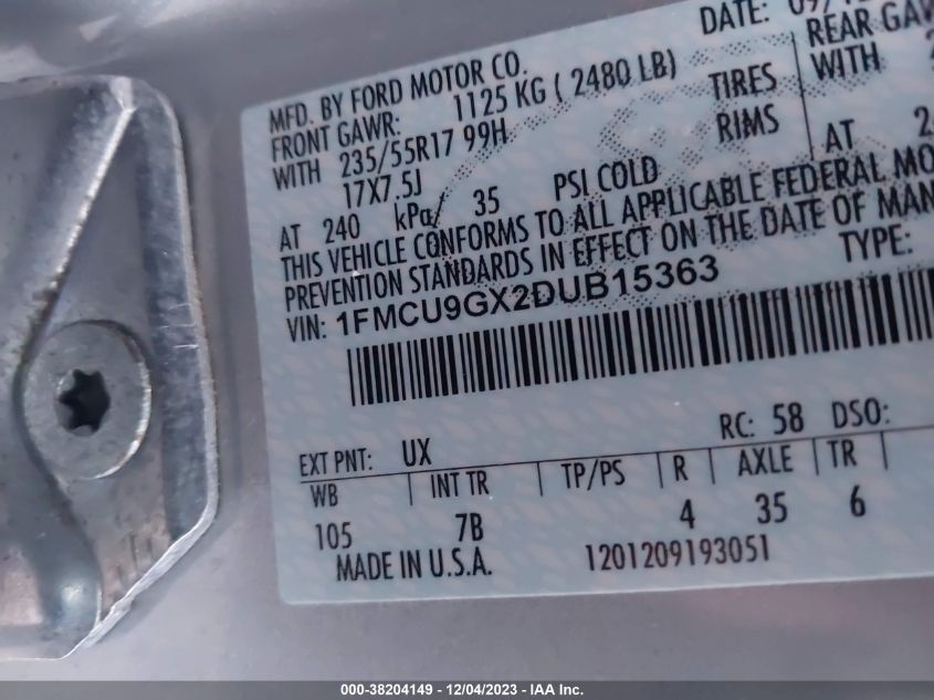 2013 FORD ESCAPE SE - 1FMCU9GX2DUB15363