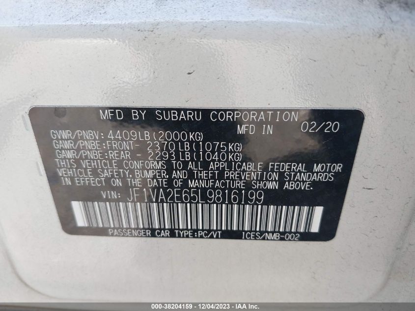 2020 SUBARU WRX STI STI - JF1VA2E65L9816199