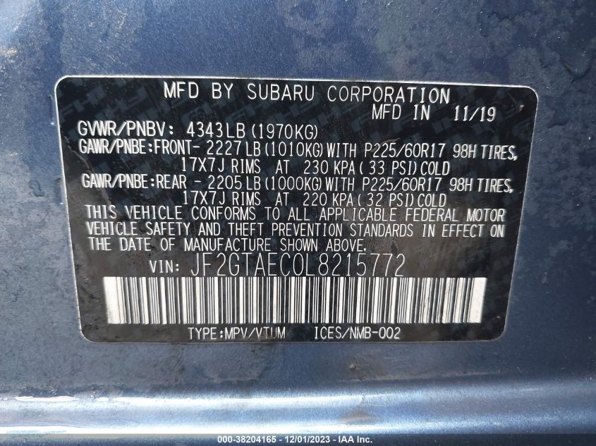 2020 SUBARU CROSSTREK - JF2GTAEB1L8215772