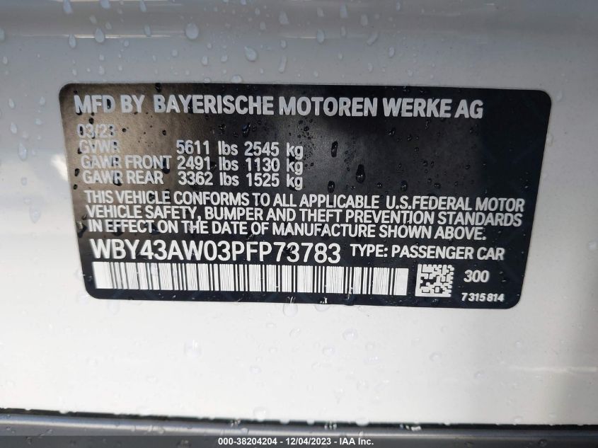 2023 BMW I4 EDRIVE35 - WBY43AW03PFP73783