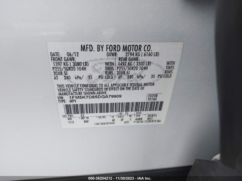 2013 FORD EXPLORER XLT - 1FM5K7D85DGA79909