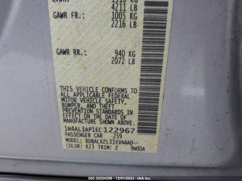 2014 NISSAN ALTIMA 2.5/S/SV/SL - 1N4AL3AP1EC122967