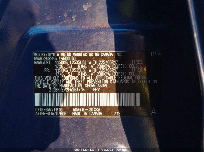 2015 TOYOTA RAV4 LE - 2T3BFREV2FW264714