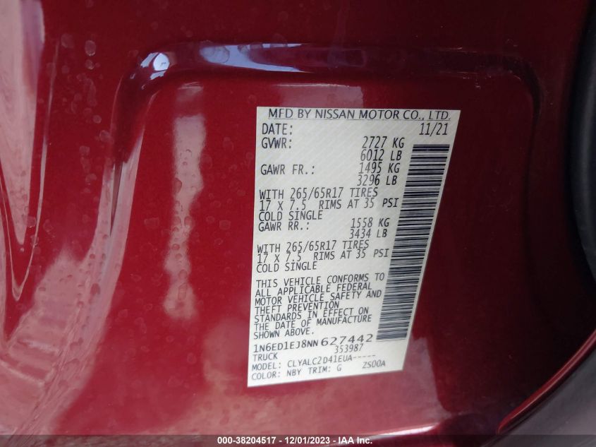 2022 NISSAN FRONTIER S/SV/PRO-X - 1N6ED1EJ8NN627442
