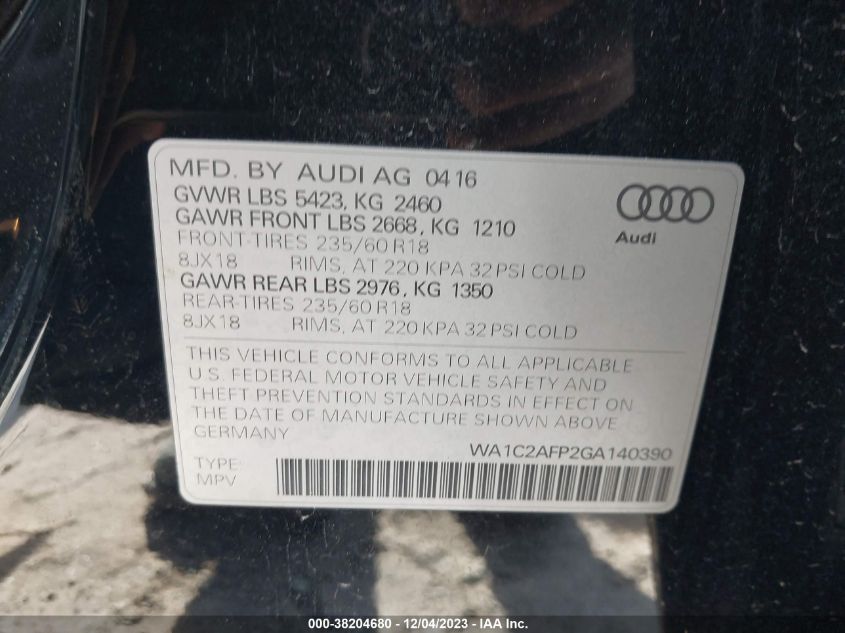 2016 AUDI Q5 PREMIUM - WA1C2AFP2GA140390