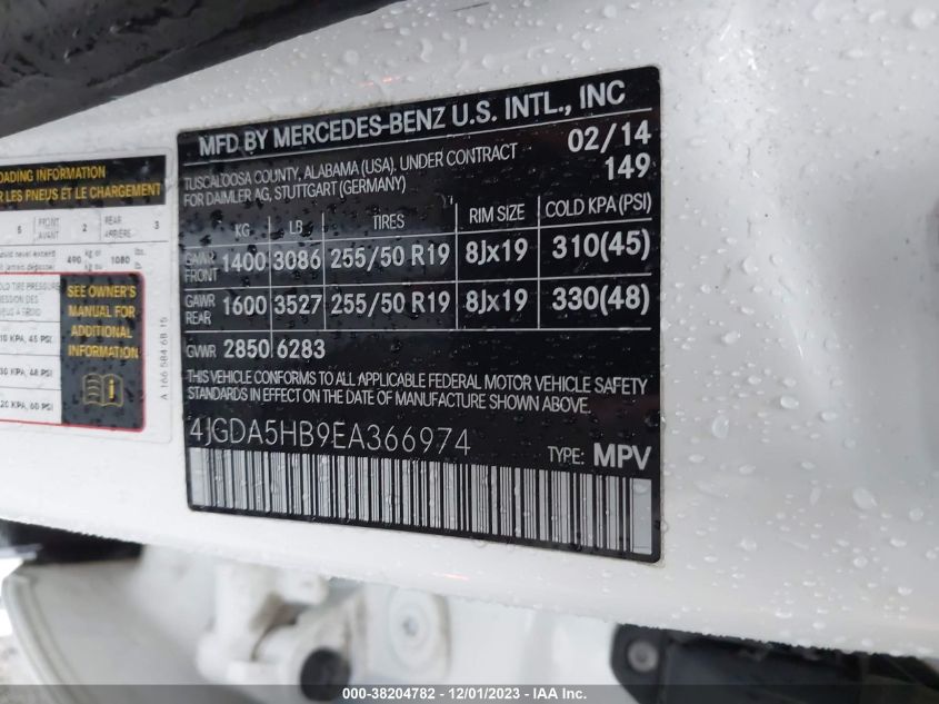 2014 MERCEDES-BENZ ML 350 4JGDA5HB9EA366974