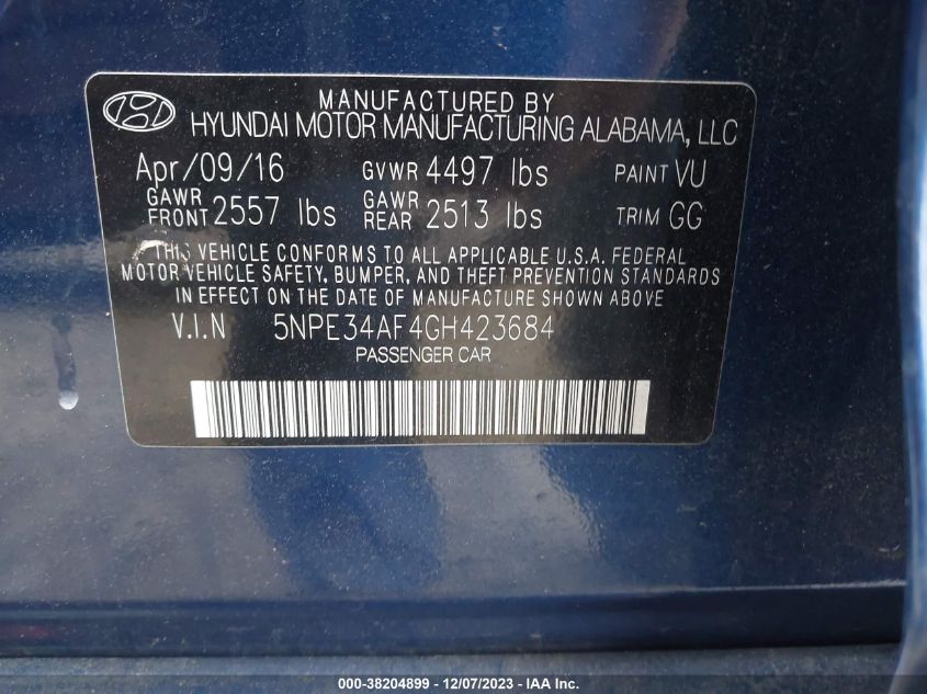 2016 HYUNDAI SONATA SPORT - 5NPE34AF4GH423684