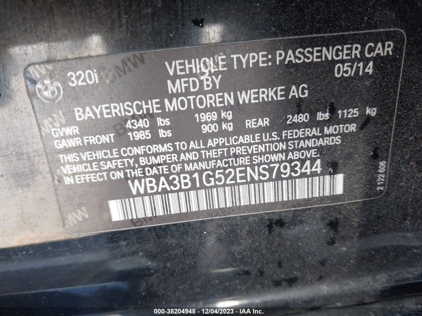 2014 BMW 320I - WBA3B1G52ENS79344