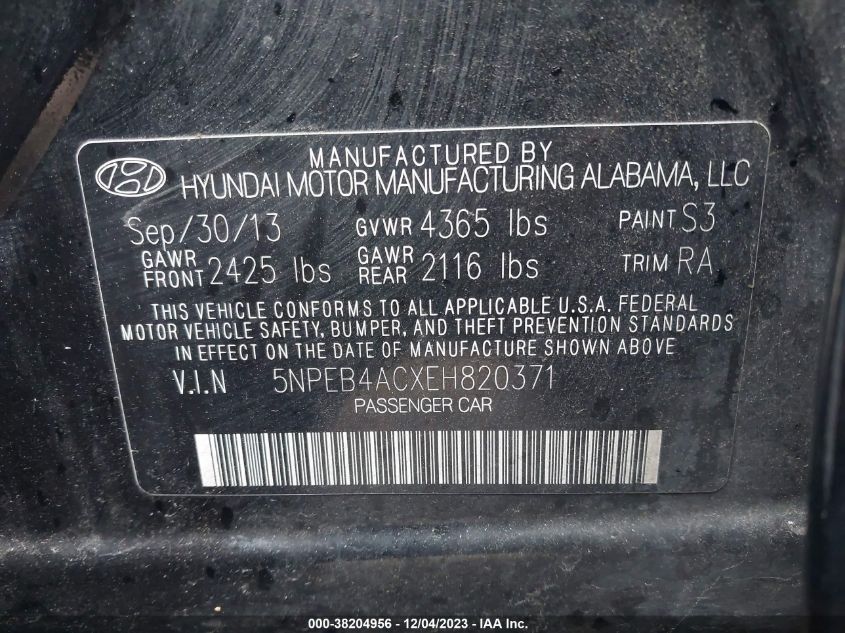2014 HYUNDAI SONATA GLS - 5NPEB4ACXEH820371