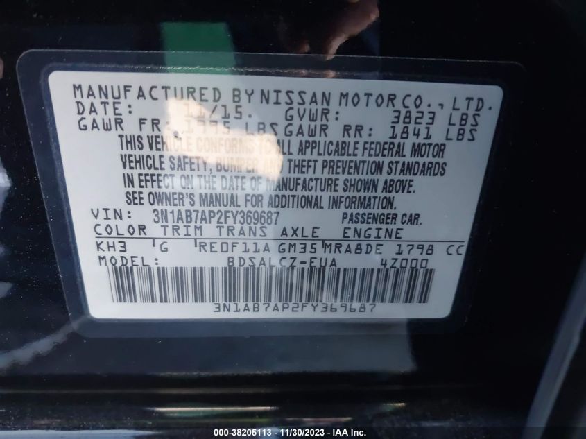 2015 NISSAN SENTRA S - 3N1AB7AP2FY369687