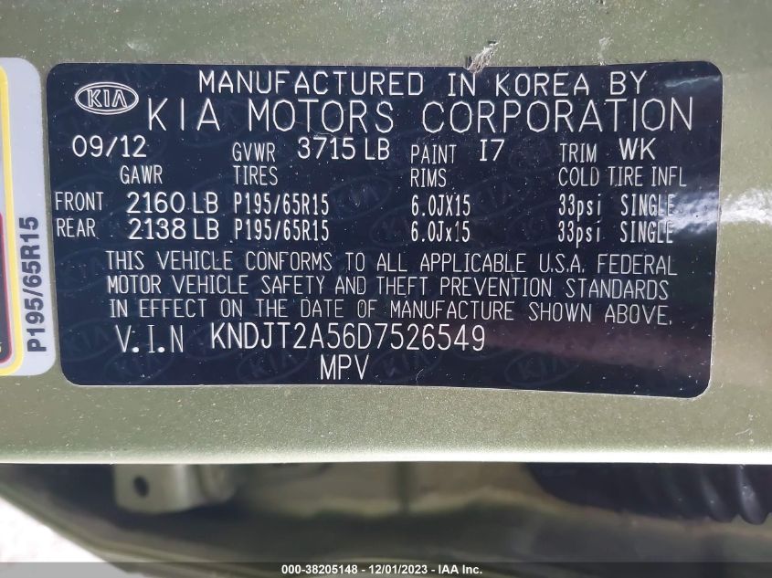 2013 KIA SOUL BASE - KNDJT2A56D7526549
