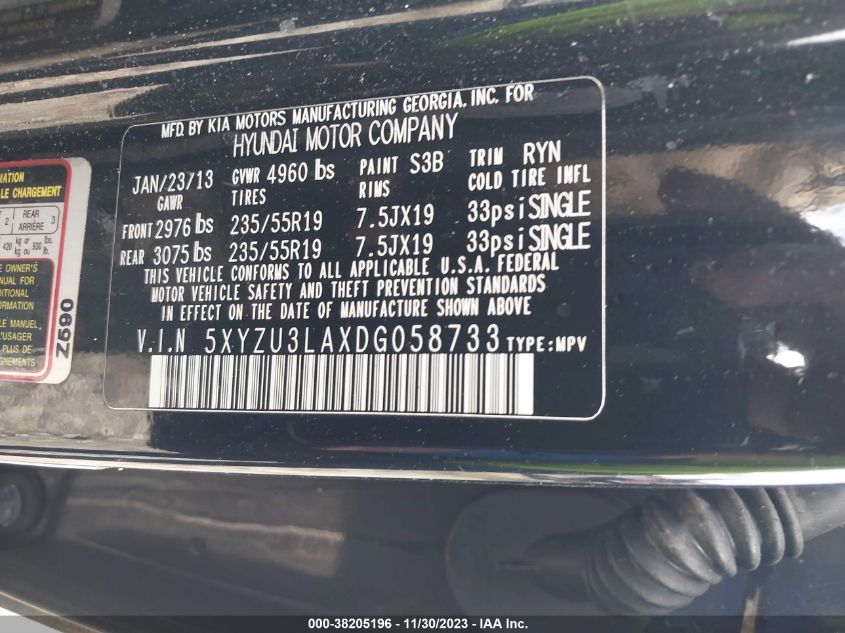 2013 HYUNDAI SANTA FE 2.0T SPORT - 5XYZU3LAXDG058733