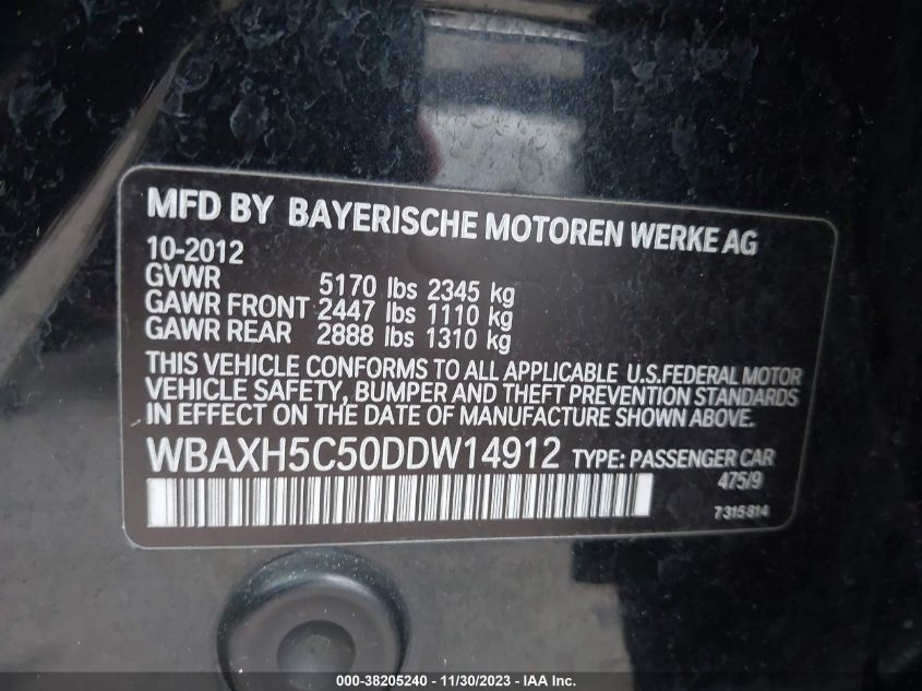 2013 BMW 528I XDRIVE - WBAXH5C50DDW14912