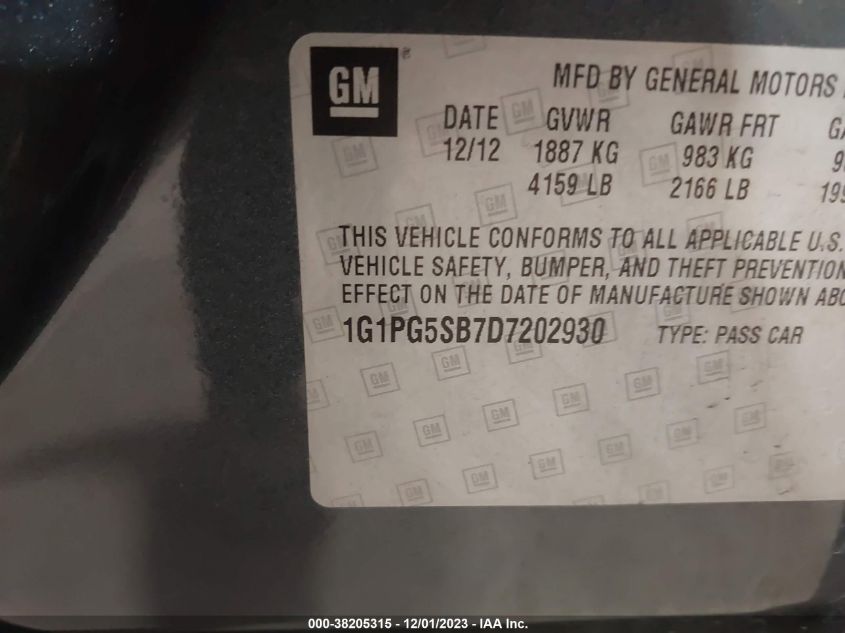 2013 CHEVROLET CRUZE LTZ - 1G1PG5SB7D7202930