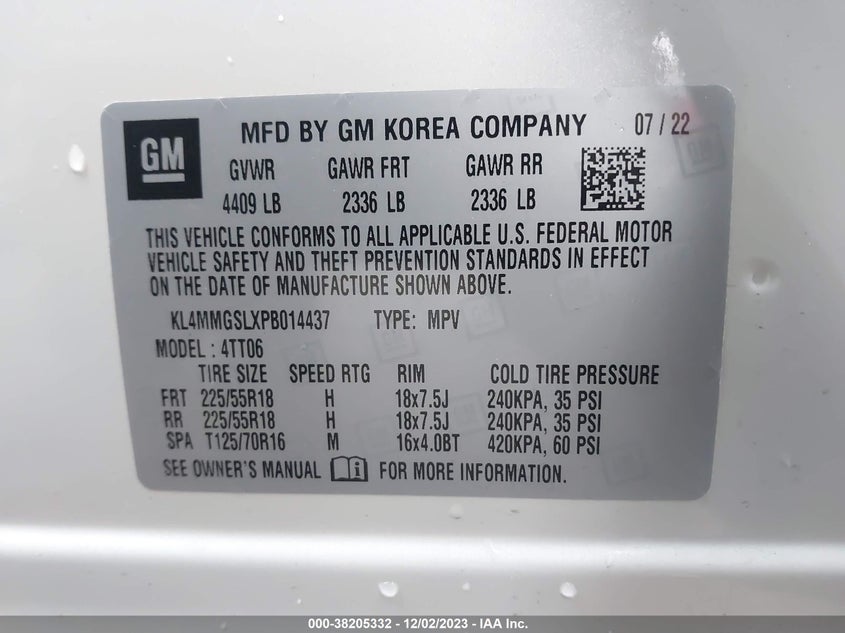 VIN KL4MMGSLXPB014437 2023 BUICK ENCORE GX ESSENCE