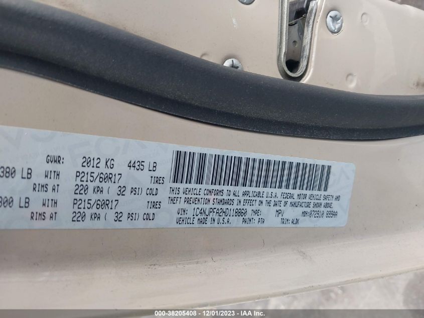 2017 JEEP PATRIOT LATITUDE - 1C4NJPFA2HD118860
