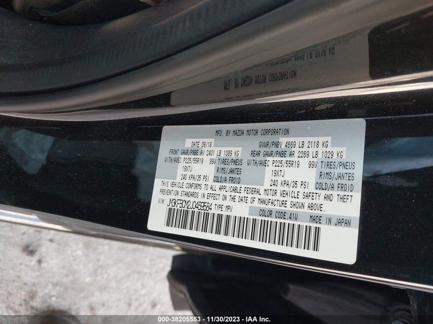 VIN JM3KFBCM2J0469584 2018 MAZDA CX-5 TOURING