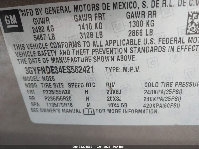 2014 CADILLAC SRX PREMIUM COLLECTION - 3GYFNDE34ES562421