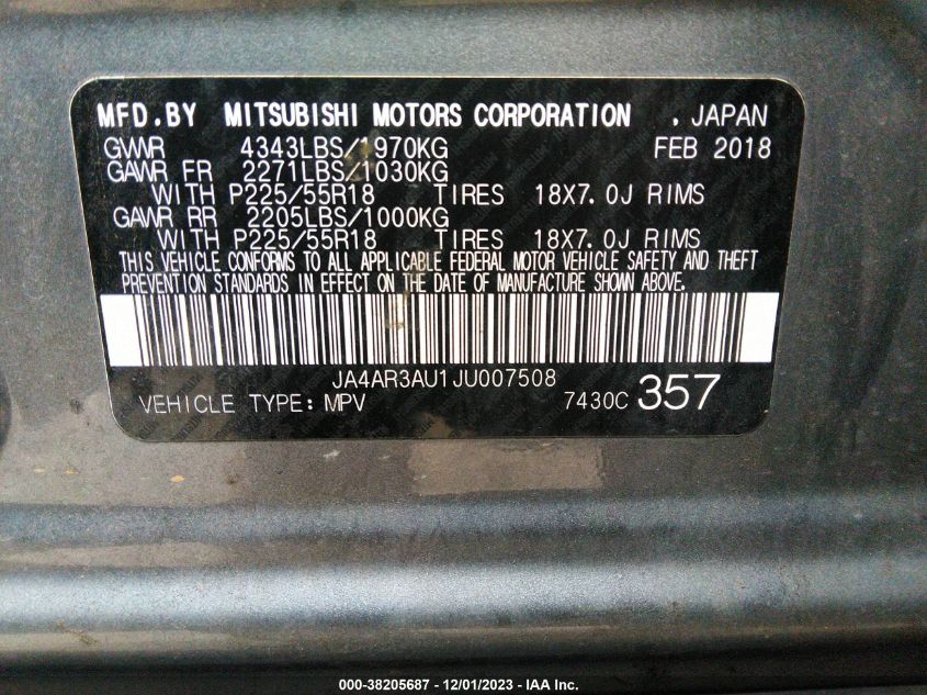 2018 MITSUBISHI OUTLANDER SPORT ES/SE - JA4AR3AU1JU007508