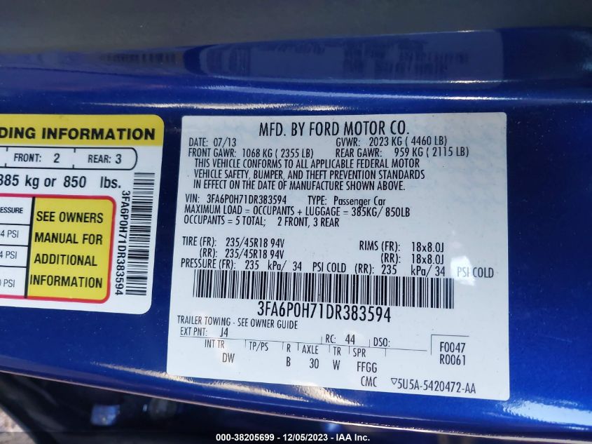 2013 FORD FUSION SE - 3FA6P0H71DR383594