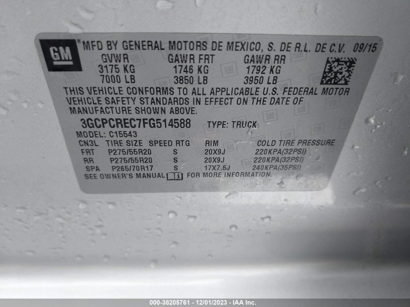 2015 CHEVROLET SILVERADO 1500 1LT - 3GCPCREC7FG514588
