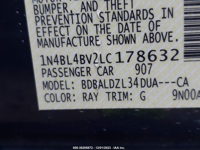 VIN 1N4BL4BV2LC178632 2020 NISSAN ALTIMA S