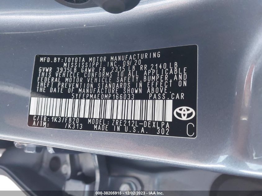 2021 TOYOTA COROLLA LE - 5YFEPMAE0MP166033