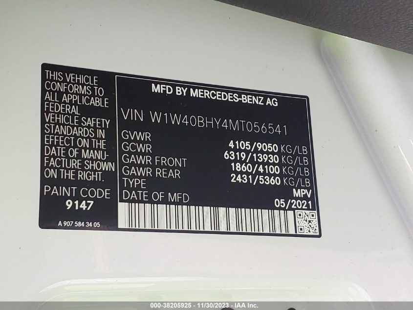 2021 MERCEDES-BENZ SPRINTER 2500 STANDARD ROOF I4 - W1W40BHY4MT056541