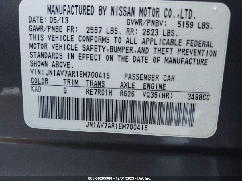 2014 INFINITI Q50 HYBRID PREMIUM JN1AV7AR1EM700415