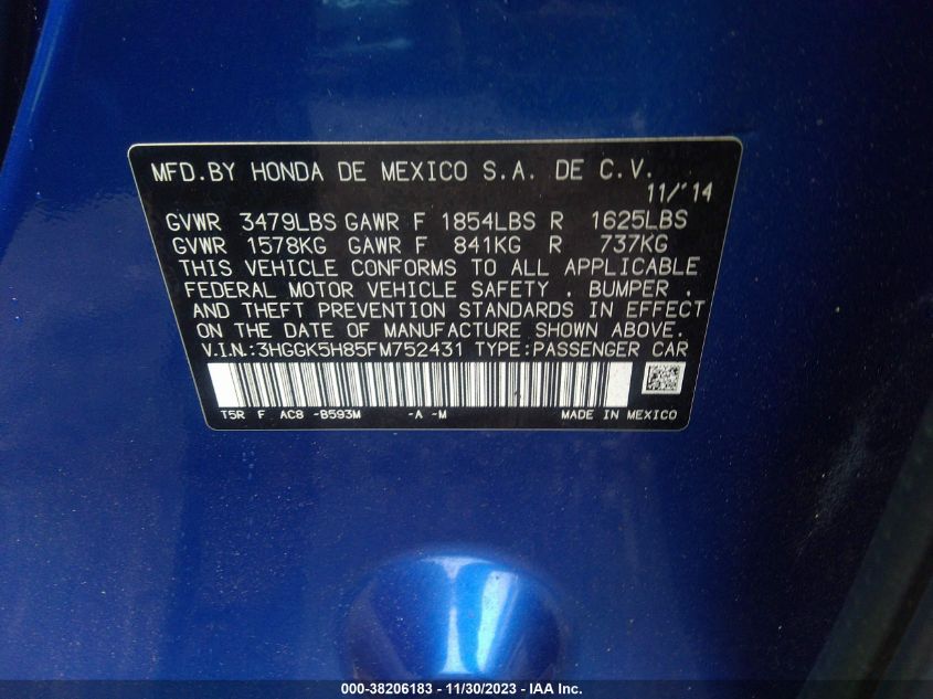 2015 HONDA FIT EX/EX-L - 3HGGK5H85FM752431