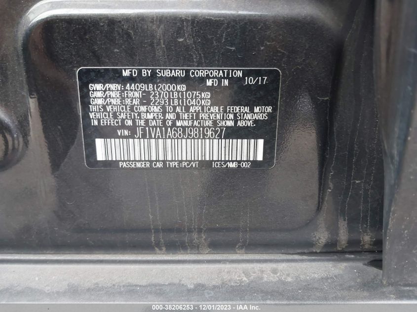 2018 SUBARU WRX - JF1VA1A68J9819627