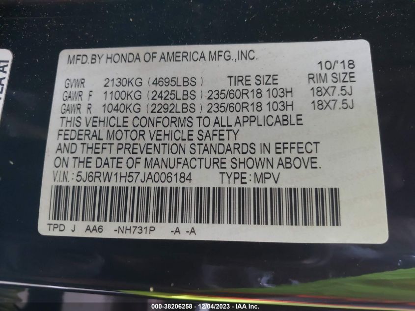 2018 HONDA CR-V EX - 5J6RW1H57JA006184
