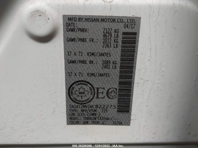 2017 NISSAN ROGUE SV/SL - 5N1AT2MV1HC822275