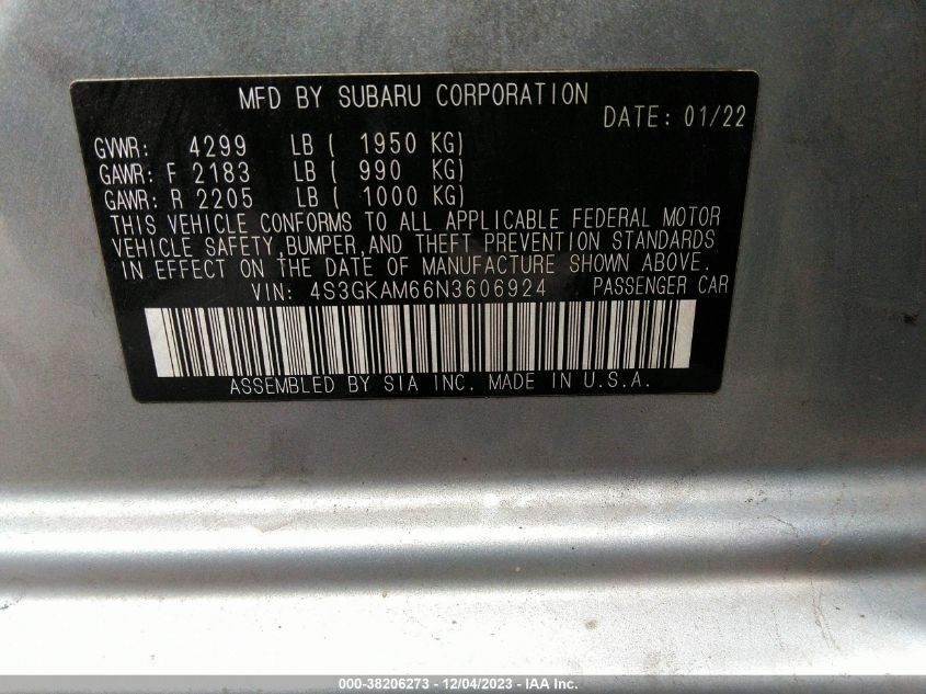 2022 SUBARU IMPREZA SPORT - 4S3GKAM66N3606924