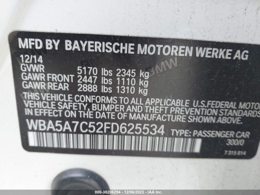 2015 BMW 528I XDRIVE - WBA5A7C52FD625534