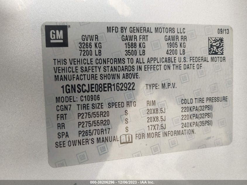 2014 CHEVROLET SUBURBAN 1500 LT - 1GNSCJE08ER162922