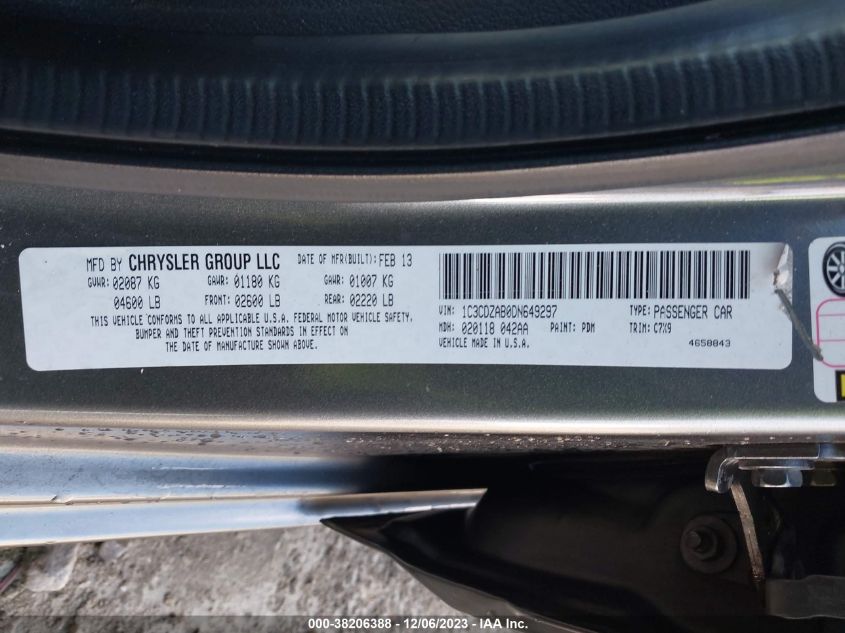 2013 DODGE AVENGER SE - 1C3CDZAB0DN649297