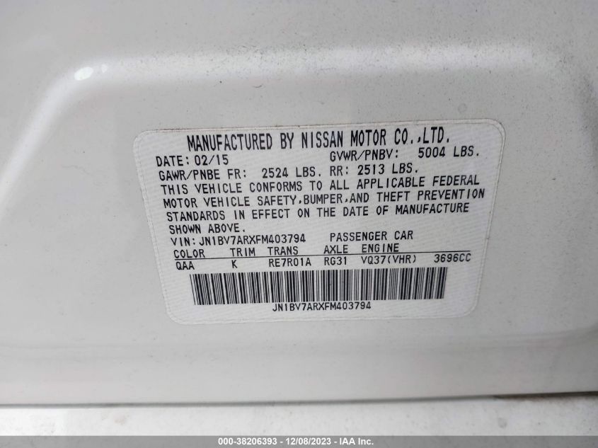 2015 INFINITI Q50 PREMIUM/SPORT - JN1BV7ARXFM403794