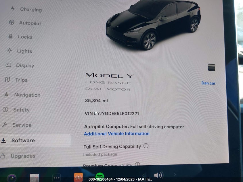 VIN 5YJYGDEE5LF012371 2020 TESLA MODEL Y