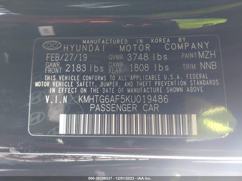VIN KMHTG6AF5KU019486 2019 HYUNDAI VELOSTER PREMIUM