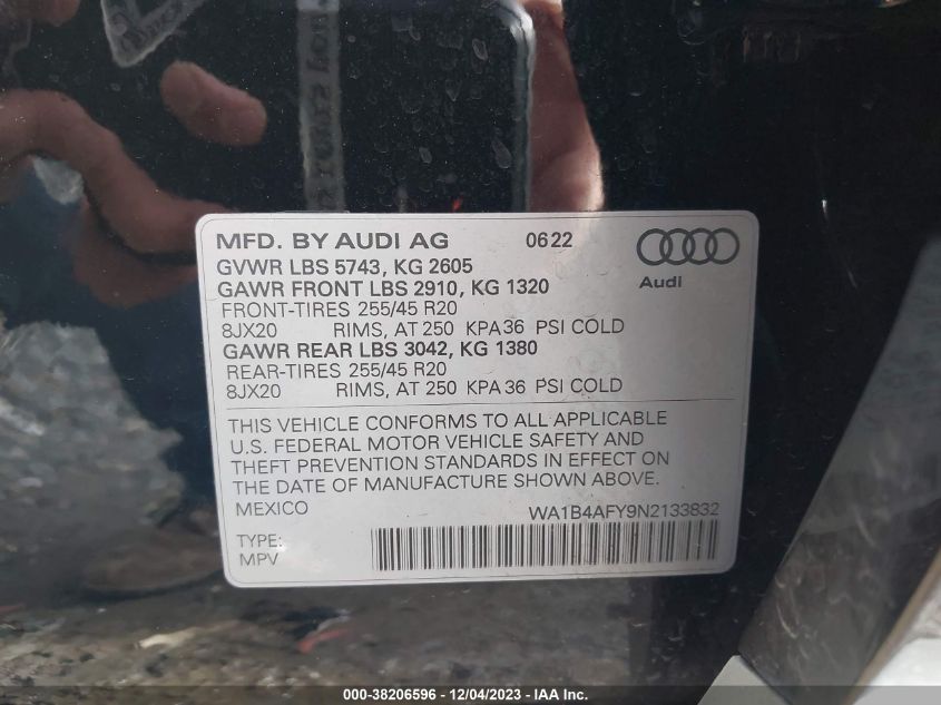 2022 AUDI SQ5 PREMIUM PLUS TFSI QUATTRO TIPTRONIC WA1B4AFY9N2133832