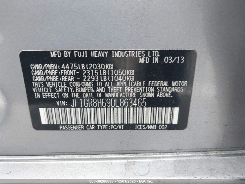 2013 SUBARU IMPREZA WRX STI JF1GR8H69DL863465