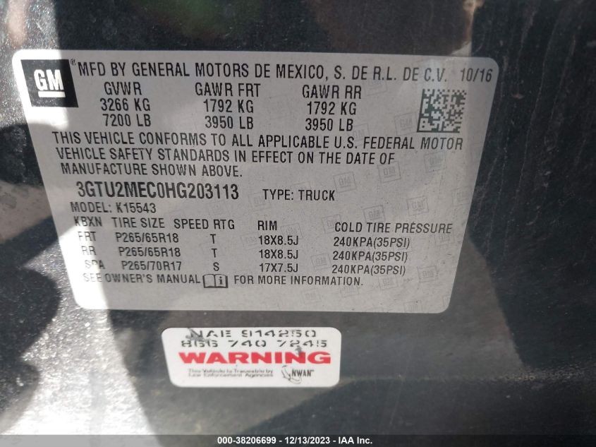 2017 GMC SIERRA 1500 SLE - 3GTU2MEC0HG203113