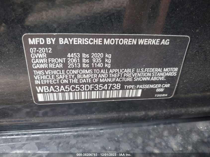 2013 BMW 328I - WBA3A5C53DF354738