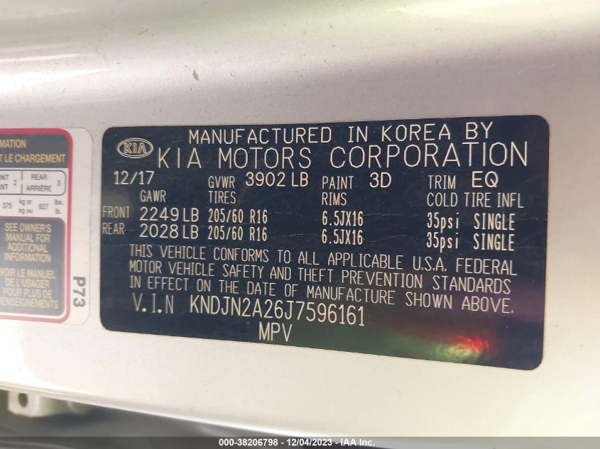 2018 KIA SOUL - KNDJN2A26J7596161