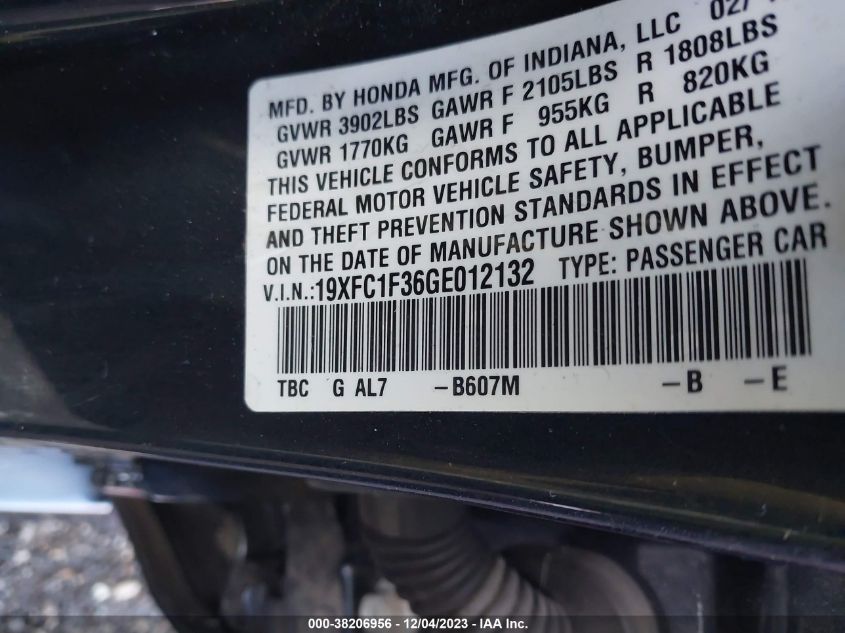 2016 HONDA CIVIC EX - 19XFC1F36GE012132