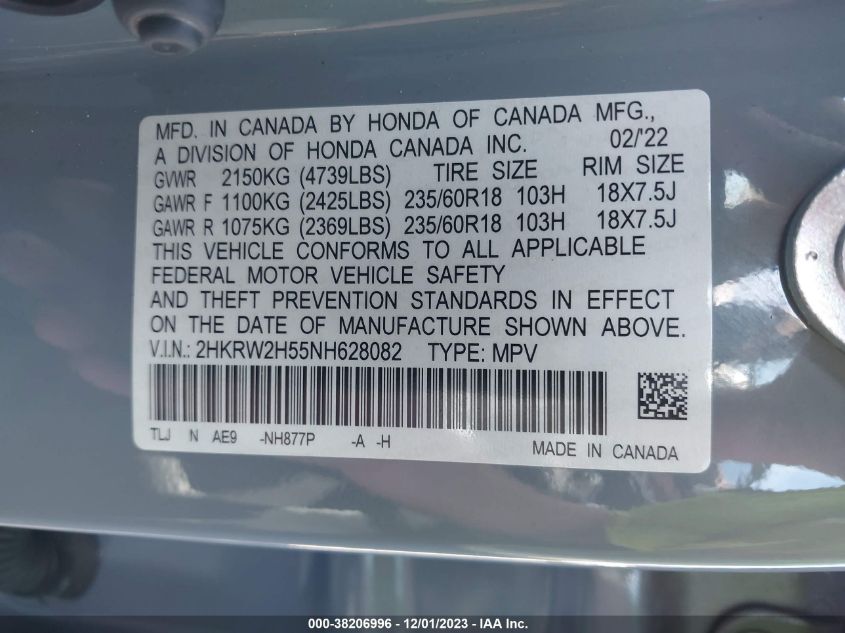 2022 HONDA CR-V EX - 2HKRW2H55N8628082